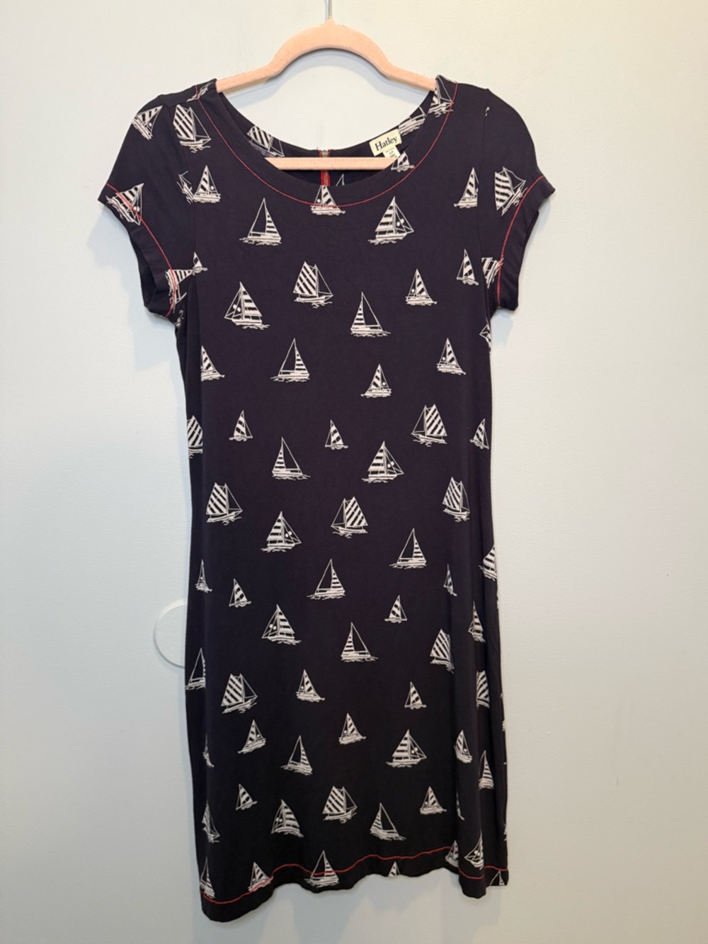 Hatley Navy Blue Sailboat Print T-Shirt Dress Size Small